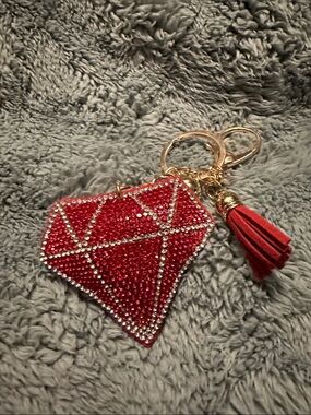 Red Crystal Heart Tassel Keychain - Women's Accessory